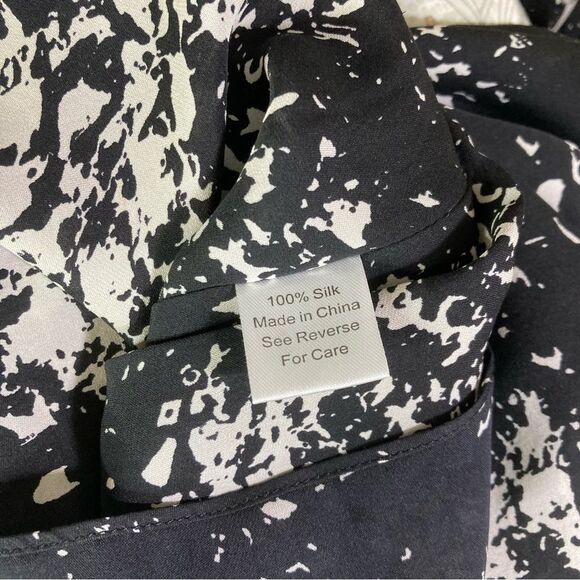 Parker Black and White Patterned Silk Dress Size Small Long Sleeve V Neck - Picture 10 of 12